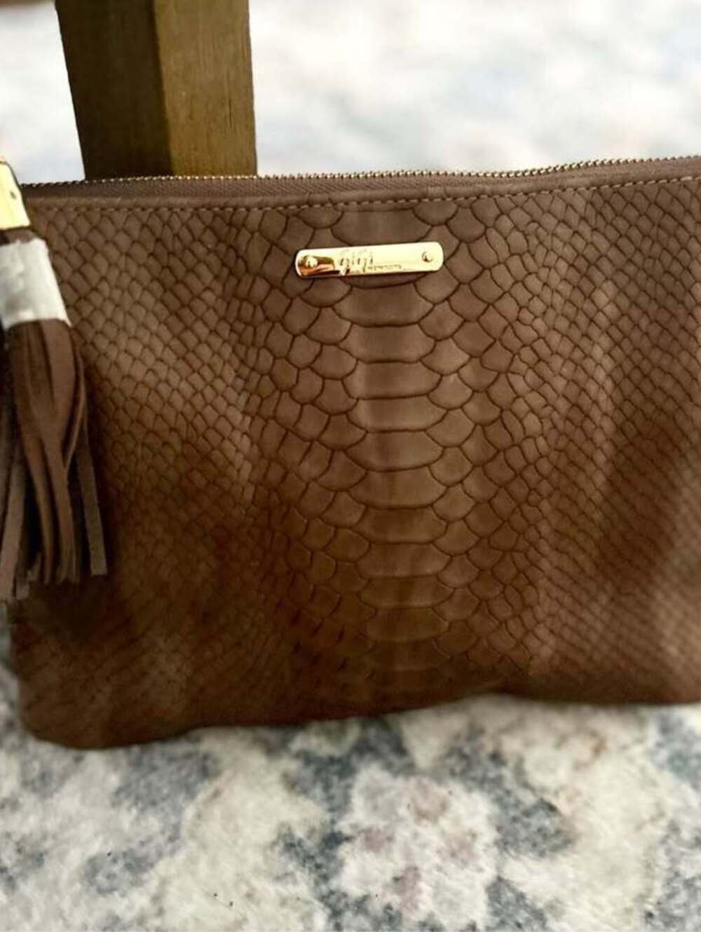 GiGi New York Snakeskin Embossed Leather Clutch